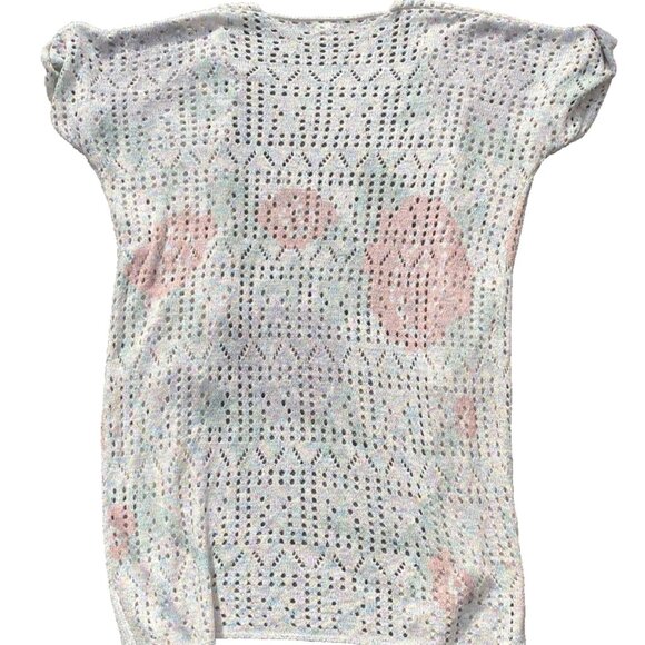 POL Boho Knit Open Front Short Sleeve Cardigan Sweater Pastel Sz M Crochet Beach - Picture 12 of 13